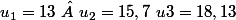 u_1=13\  u_2=15,7\ u3=18,13